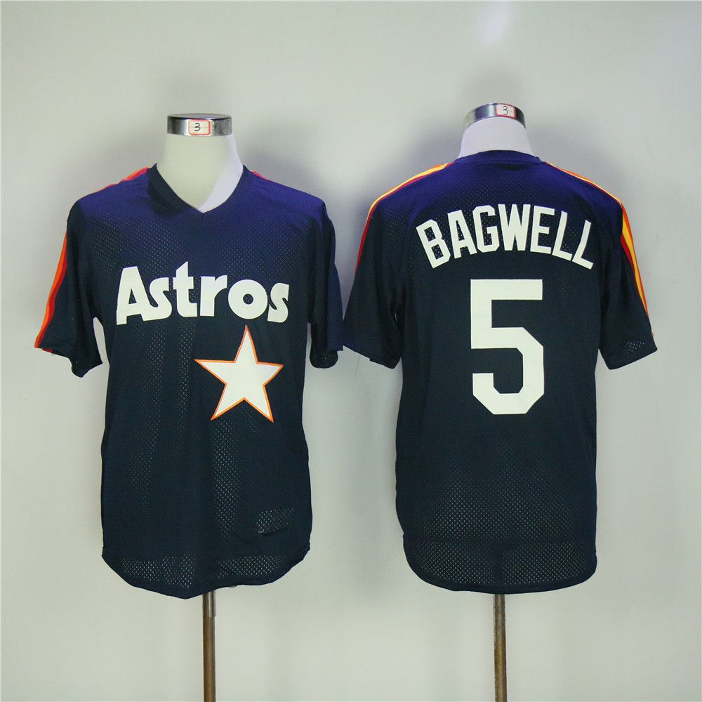 Men Houston Astros #5 Bagwell Blue Throwback MLB Jerseys